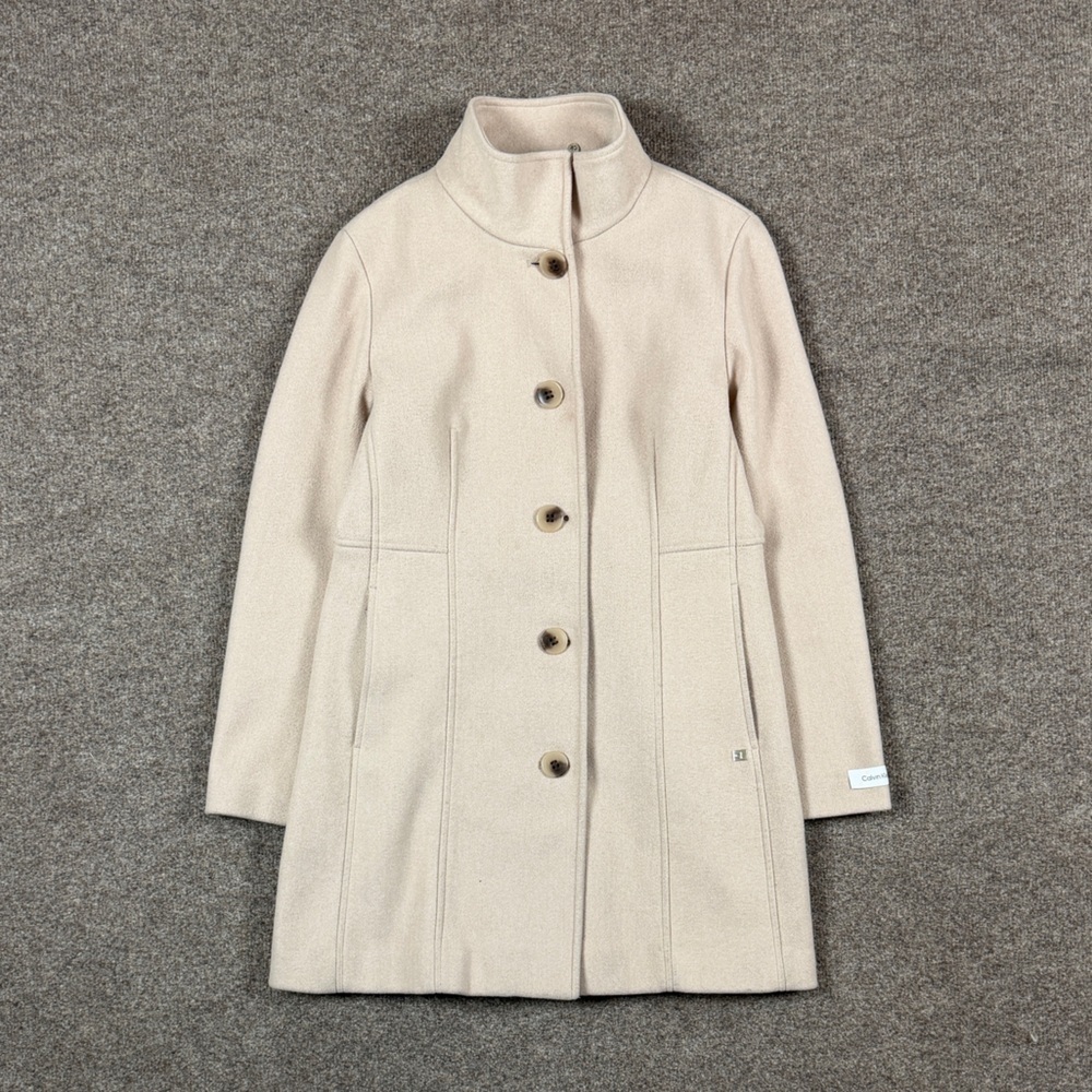 Calvin Klein Beige Mid Length Single Breasted Pea Coat‎ Women’s M Winter Jacket